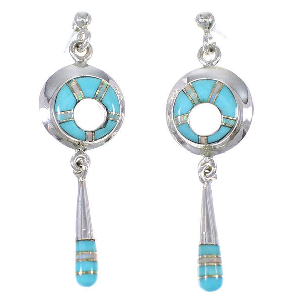 Turquoise Opal Inlay Southwest Silver Post Dangle Earrings QX76300